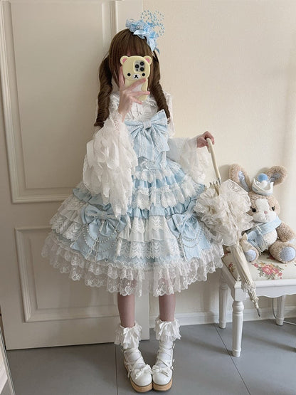 Tiered Lolita Bows Hanayome Blue Skirt Big Dress Decoration