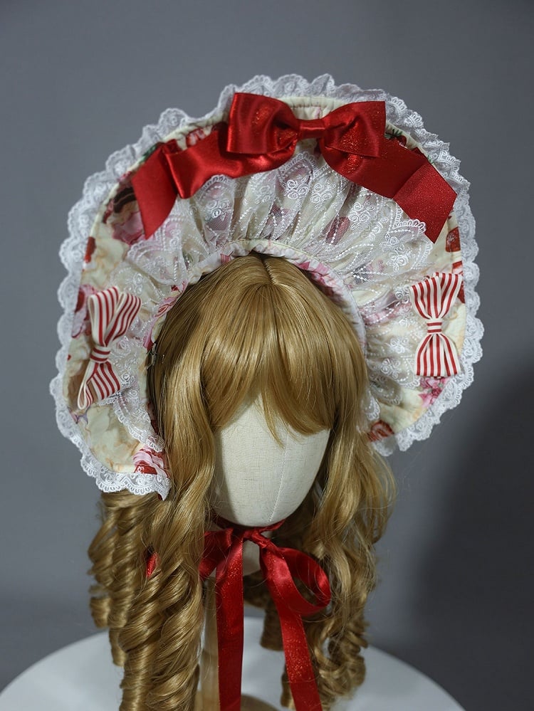 / White Lolita Bonnet Yellow Pink Sweet