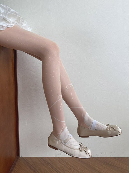 White Lolita Print Tights Pattern Polka-dot Bowknot