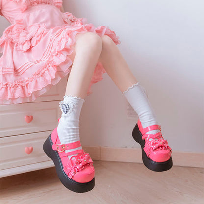 Cartoon Bear Polka Dot Bow Knot Platform Lolita Shoes