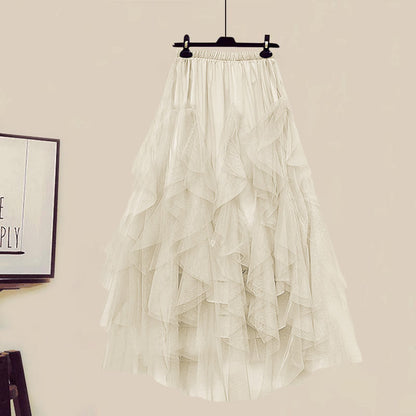 Colorblock Fake Shirt Tulle Tiered Skirt Set