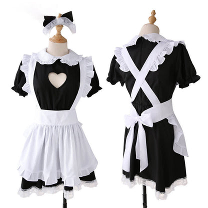 Sweet Love Heart Hollow Out Ruffled Maid Dress