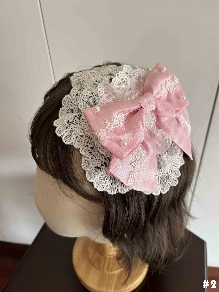 and White Bowknot Pink Floral Hairclip