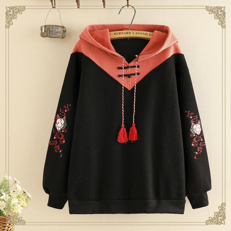 Cartoon Fox Tassel Drawstring Hoodie