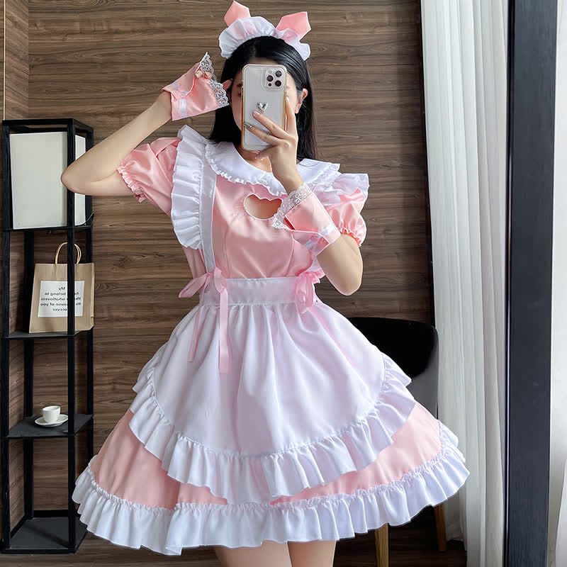 Lolita Doll Collar Kitty Hollow Out Ruffled Maid Dress