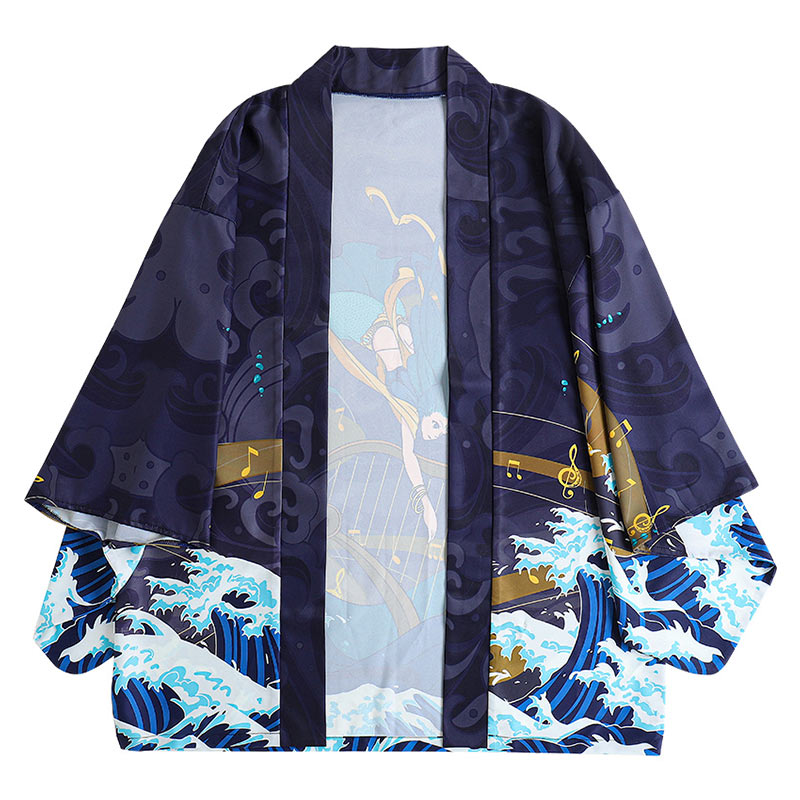 Anime Sea Print Loose Cardigan Kimono Outerwear