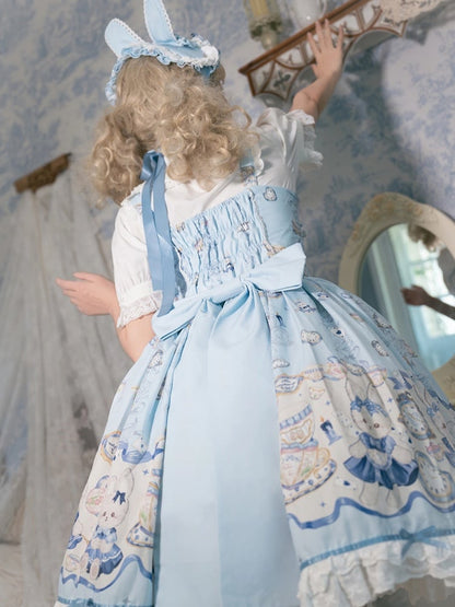 Alice Bunny Dress Blue Lolita Sweet Print Clock and