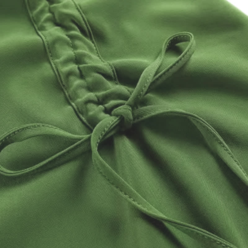 Boho Green Fringed T-Shirt Drawstring Split Slip Dress