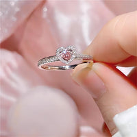 Sliver Pink Crystal Heart Ring
