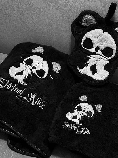 Hair Bath and Reaper Grim Black Drying Hand Towel White Gothic Wrap