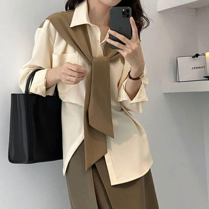 Casual Lapel Pocket Shirt High Waist Pants Set