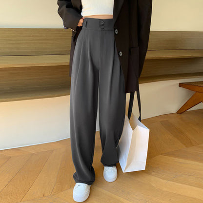 High Waist Wide Leg Double Button Drape Suit Pants