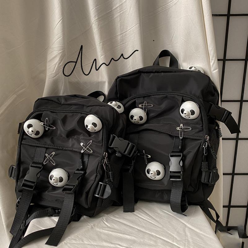 Black Panda Pin Backpack Crossbody Bag