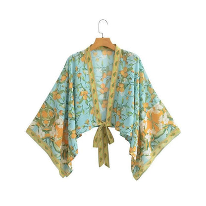 Boho Print Lace Up Cardigan Kimono Outerwear