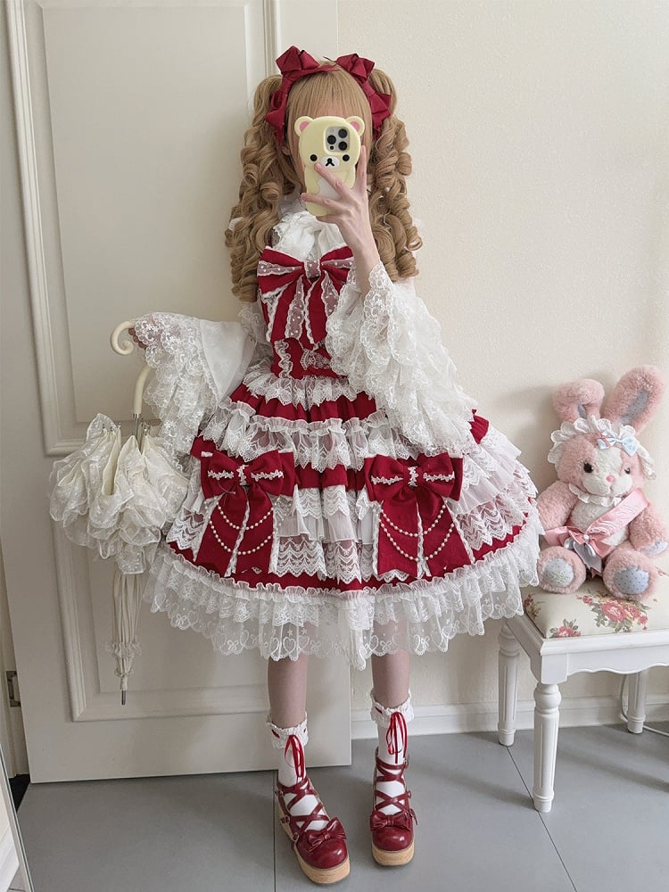 Lolita Tiered Decoration Big Hanayome Red Dress Skirt Bows