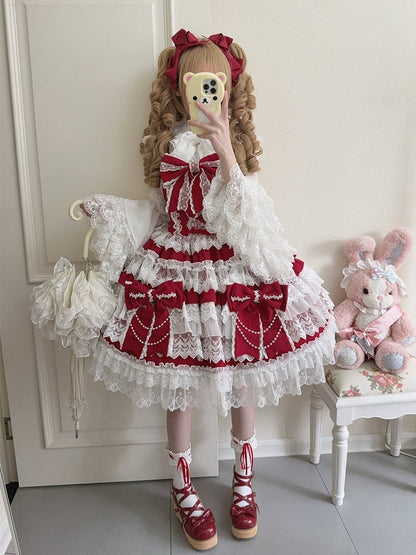 Lolita Tiered Decoration Big Hanayome Red Dress Skirt Bows