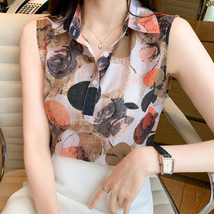 Vintage Floral Print Sleeveless Shirt Workwear