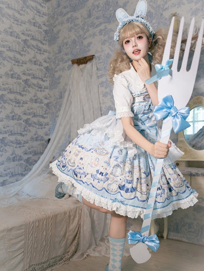Alice Bunny Dress Blue Lolita Sweet Print Clock and