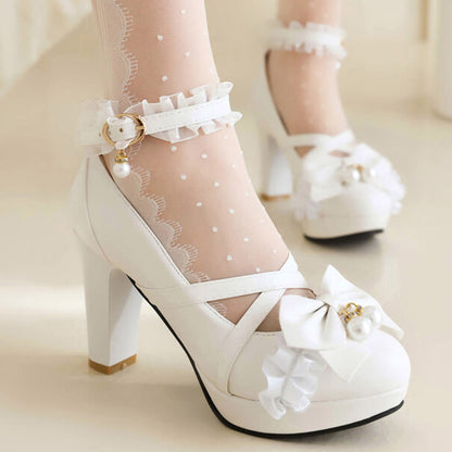 Sweet Bow Decor Lace Chunk Heel Sandals