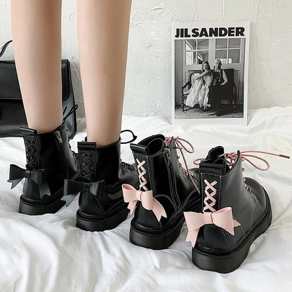 Sweet Bow Tie Lolita Flat Platform Boots