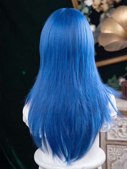 Bangs 63CM Straight Blue With Wig Length Full