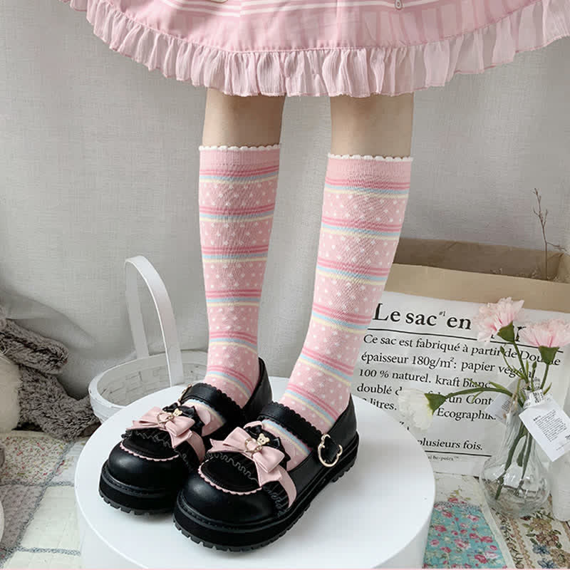 Vintage Bow Knot Button Bear Platform Lolita Shoes