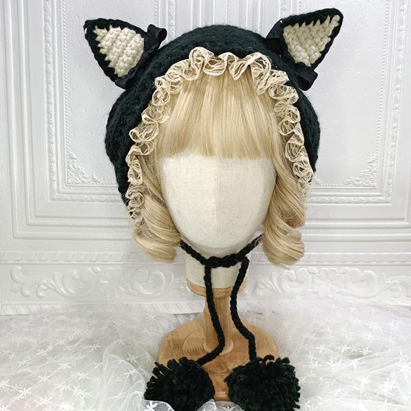 Cute Cat Ears Lace Lolita Hat Warm