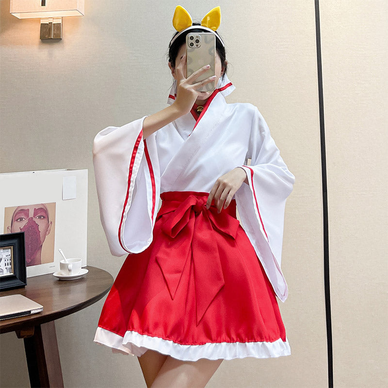 Cute Cosplay Big Bow Kimono Two Pieces Set