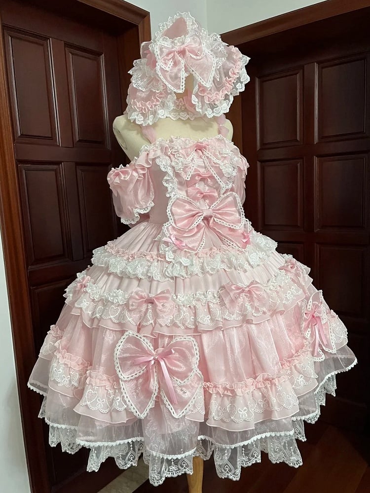 Pink Dress Sweet Back Princess Bow Bead with Lolita and Details Big at Accents