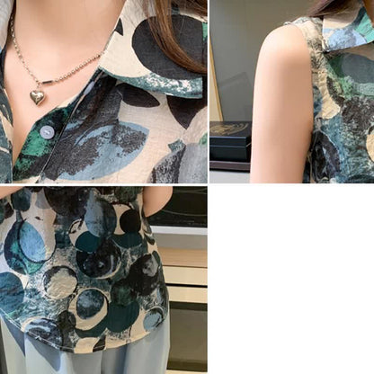 Vintage Floral Print Sleeveless Shirt Workwear