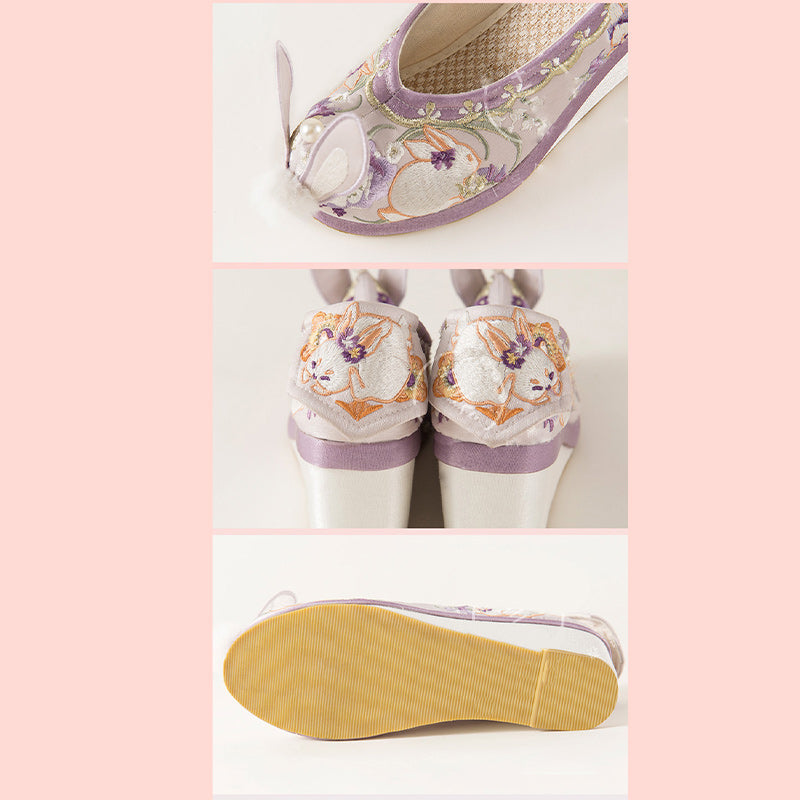 Cute Purple Bunny Fuzzy Ball Platform High Heels Shoes