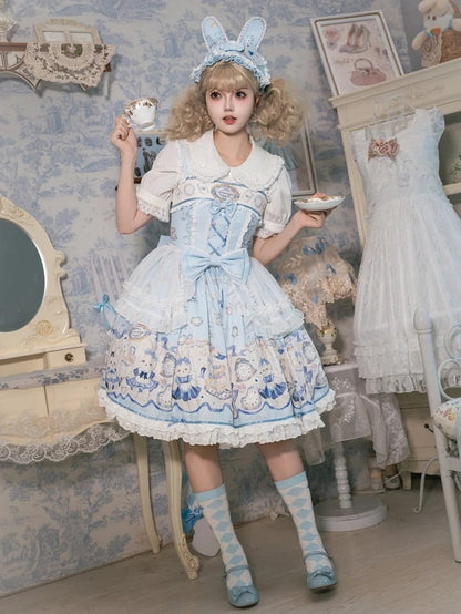 Alice Bunny Dress Blue Lolita Sweet Print Clock and