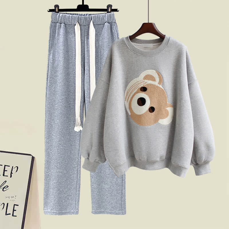 Cute Bear Sweatshirt Draw String Casual Pants