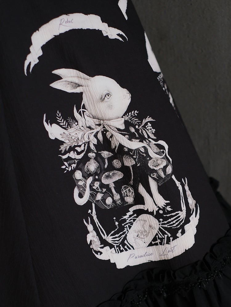 Bunny Gothic Dress Print Slim Fit Dark Waist Black Lolita