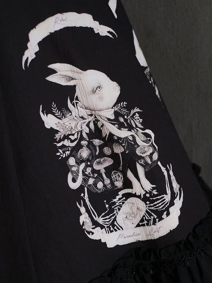 Bunny Gothic Dress Print Slim Fit Dark Waist Black Lolita