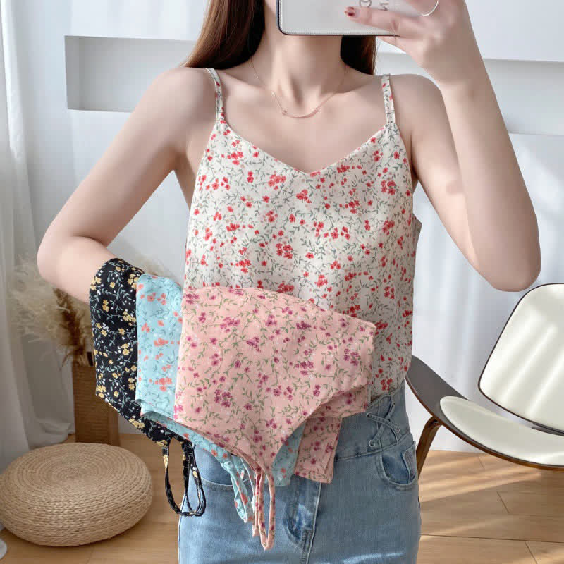 Floral Print Chiffon V-neck Cami Top