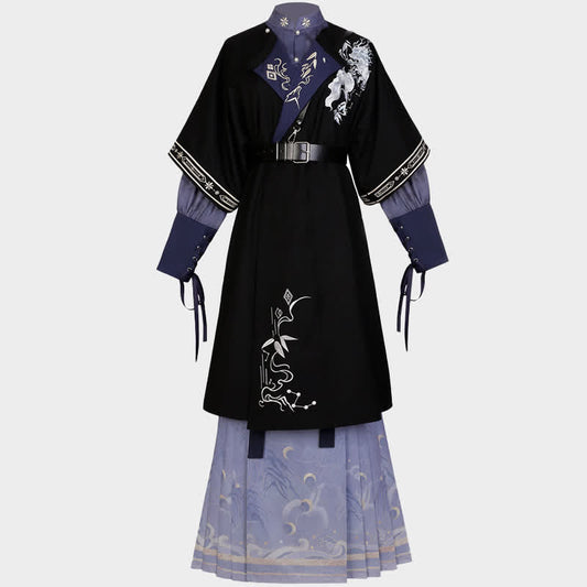 Han Costume Vintage Floral Embroidery Purple Dress Set