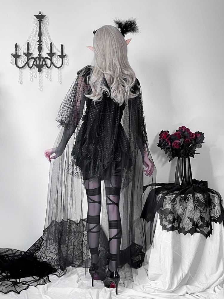 Halloween Black Dark Goth Dress Lace Costume