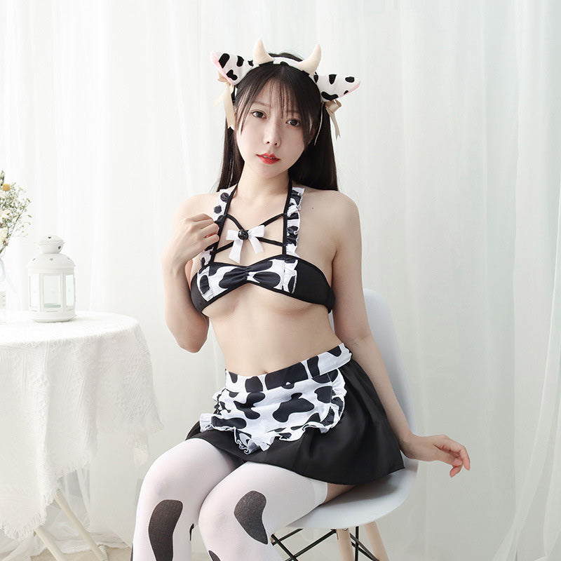 Sexy Maid Cow Print Lingerie Suit