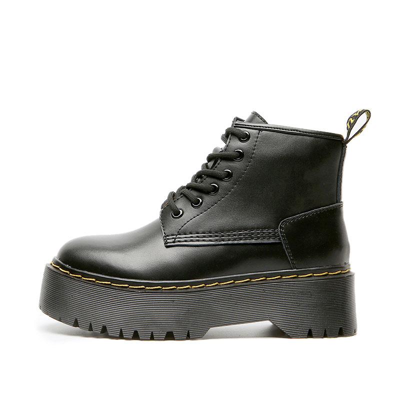 Leather Platform Lace Up Round Toe Martin Boots