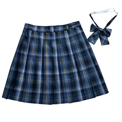 Plaid Print Pleated Skirt Bow Tie Set