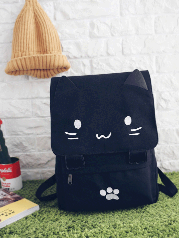 Cute Cat Paw College Black Backpacks