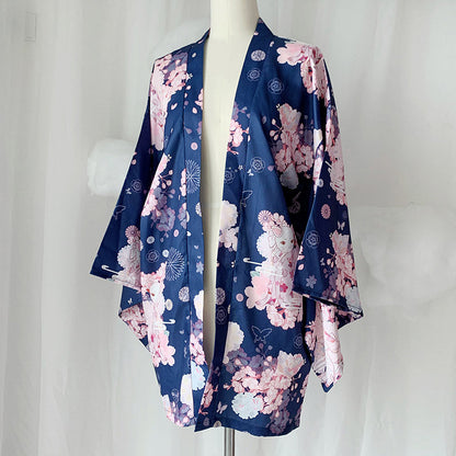 Cat Sakura Print Loose Cardigan Kimono Outerwear