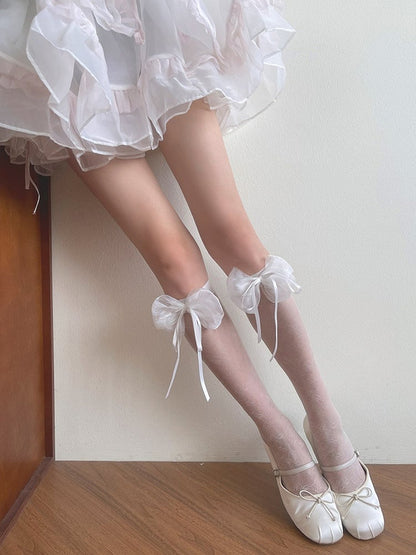 Black/White Stockings Bowknot Underknee Design