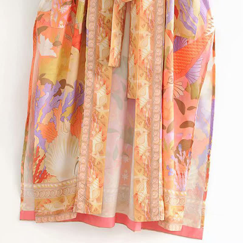 Floral Peacock Mermaid Print Robe Long Cardigan Outerwear