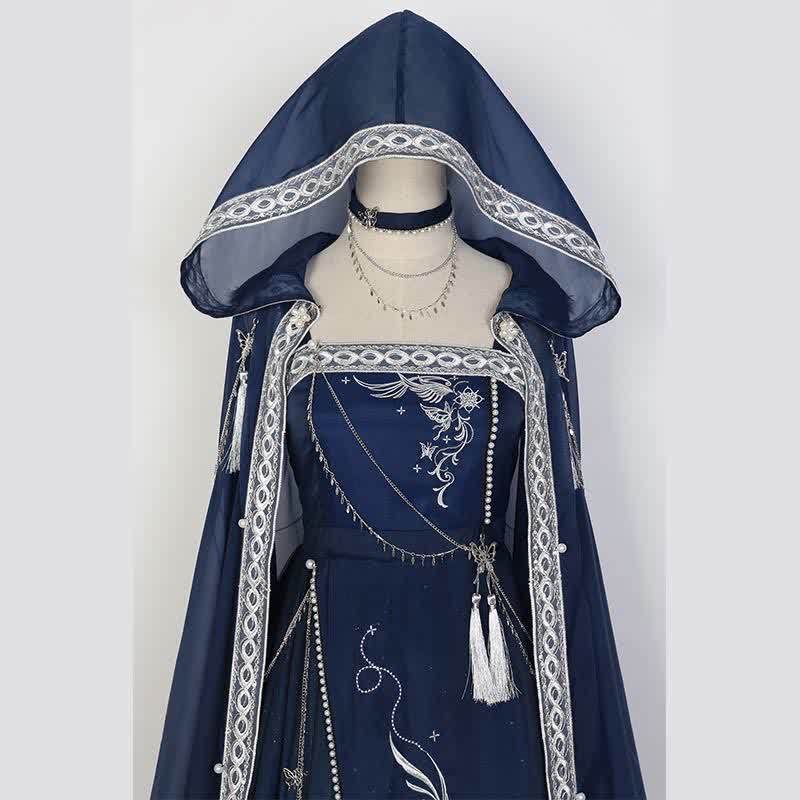 Dreamy  Embroidery Butterfly Chain Slip Dress Hooded Cloak