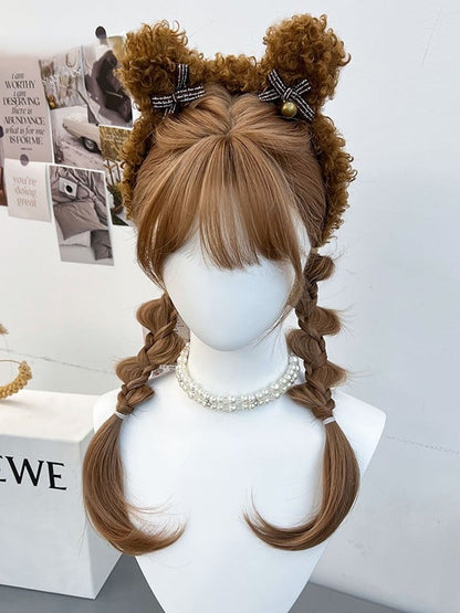 Synthetic Ponytails Braided Full and Double Wig Brown Bangs With