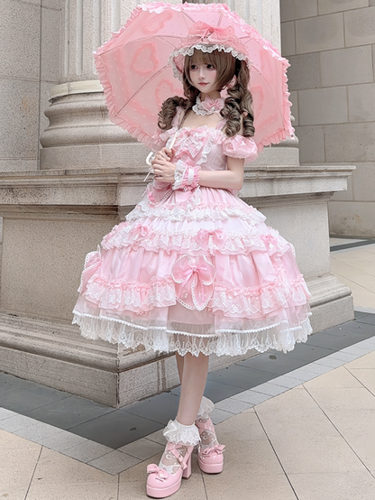 Pink Dress Sweet Back Princess Bow Bead with Lolita and Details Big at Accents