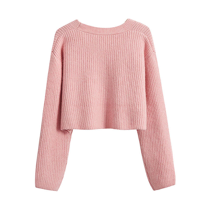 Pink Bow Knot Knit Cardigan Sweater Irregular Suspender Dress