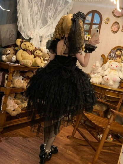 Butterfly Fabric Black Dress Tiered Hime All Bodice Skirt Lolita Hanayome